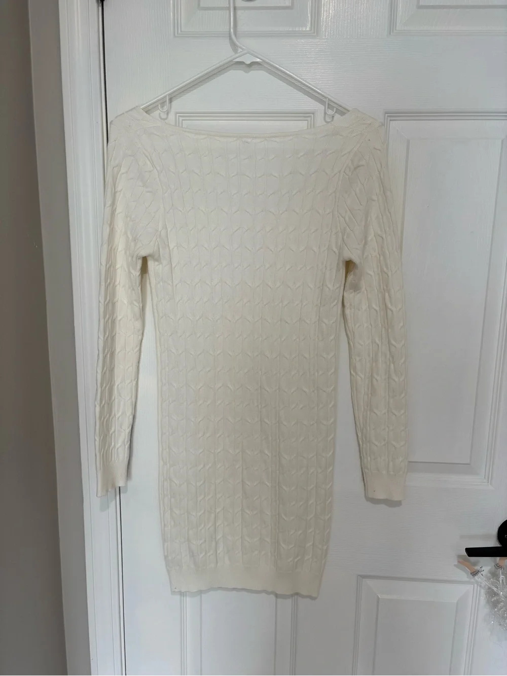 Cream Cable Knit Scoop Neck Sweater Dress